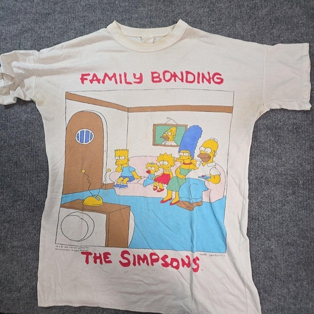 Vintage The Simpsons Shirt Mens Medium White Family Bonding Graphic Tee T-Shirt
